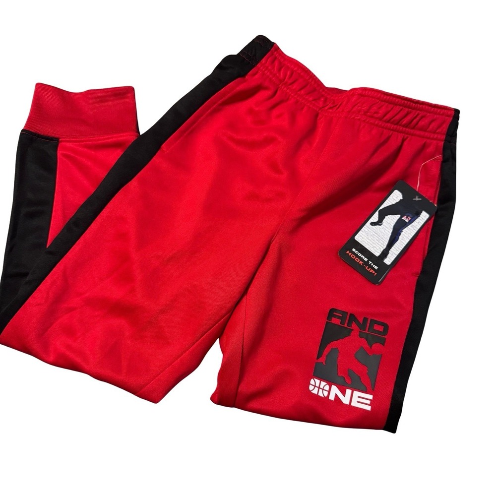 And1 Boys Athletic Pants Slim Fit Sm 6/7 Red Black New